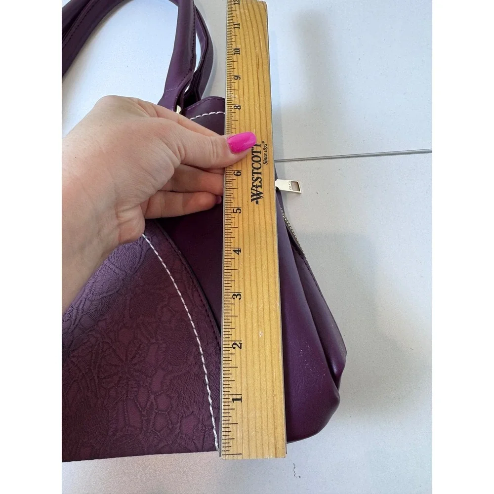 Y2K Purple Faux Leather‎ Lace Overlay Satchel Bag Women Medium Structured Chic